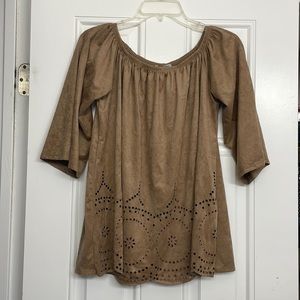 Faux Suede Off the Shoulder Shirt